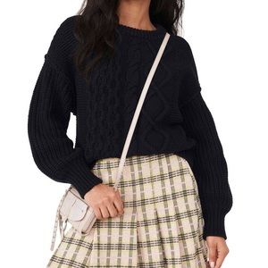Free People Dream Cable Black Crewneck Sweater